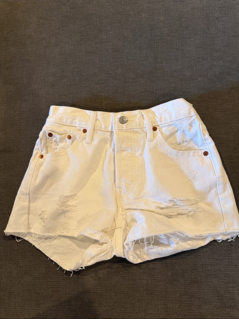 Levi's White Distressed Denim Cutoff Shorts